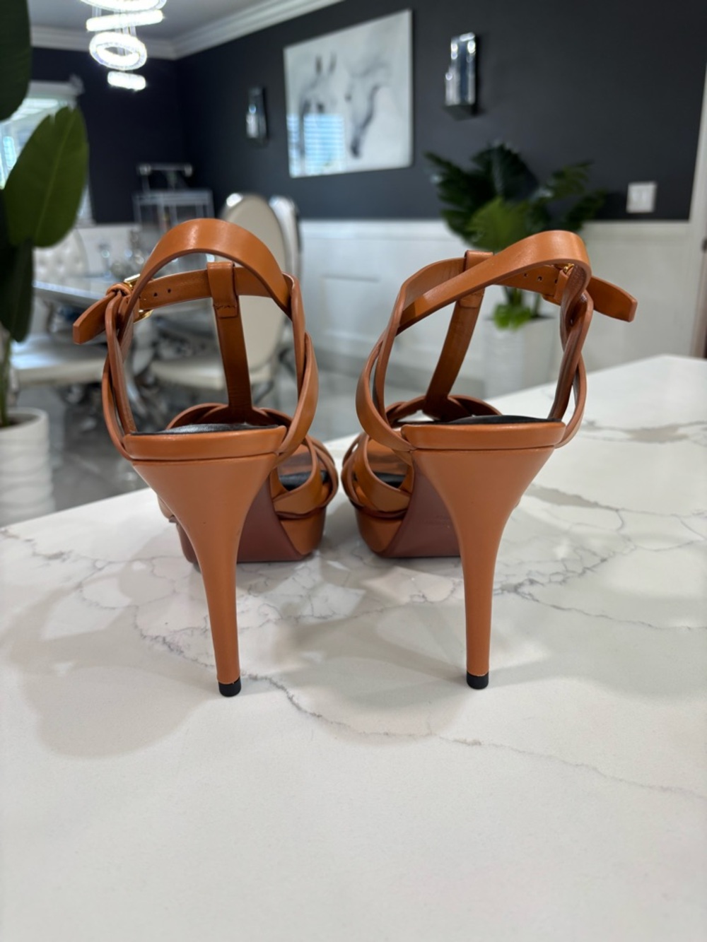 YSL Yves Saint Laurent Brown Leather Tribute Platform Sandals Stiletto Heel - Picture 7 of 10